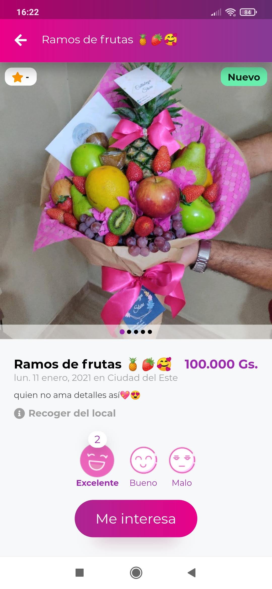 Detalle de un producto en Etail con precio, descripción, valoraciones y botón de interés