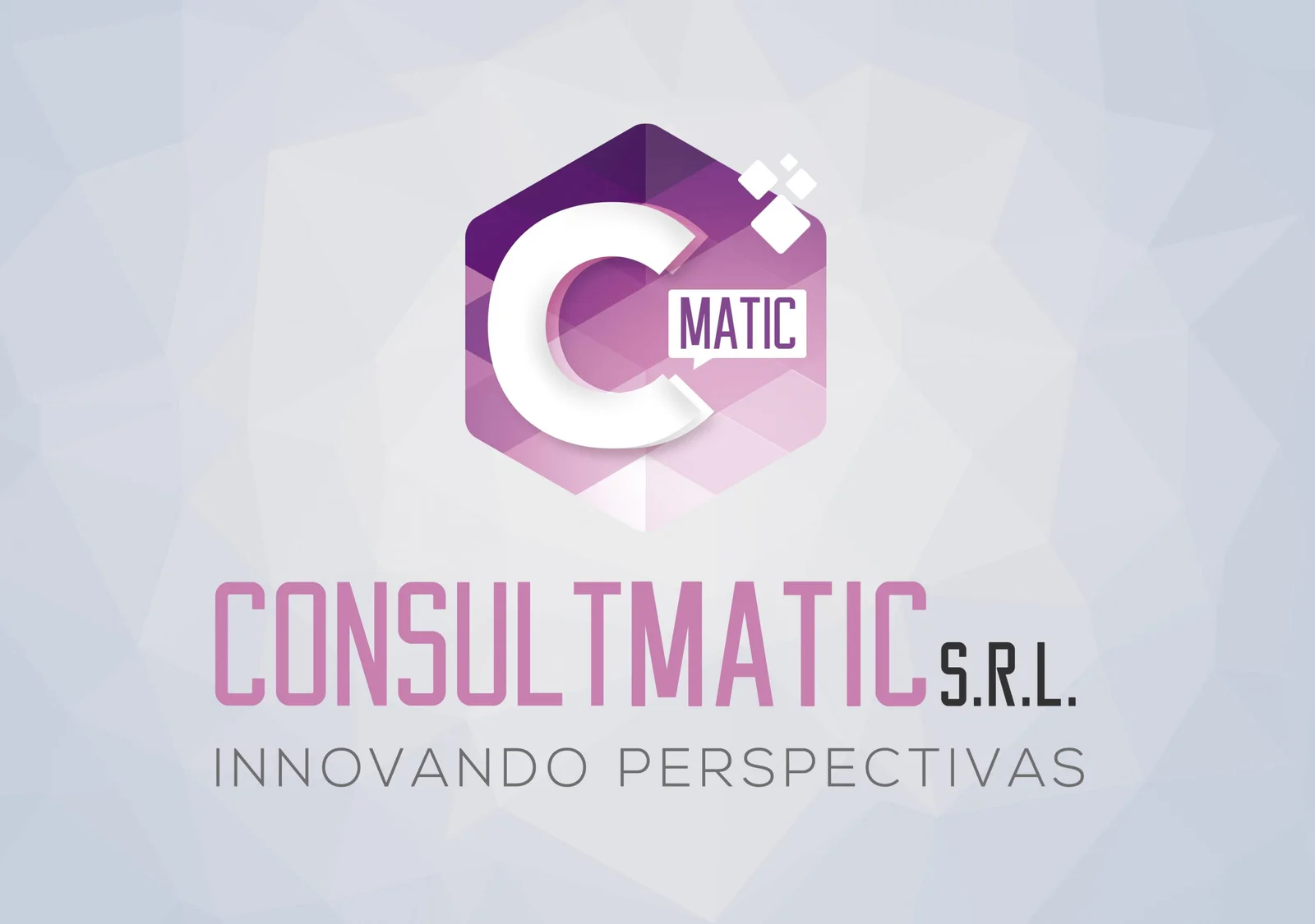 Presentación de la identidad visual de ConsultMATIC con su símbolo, nombre y lema