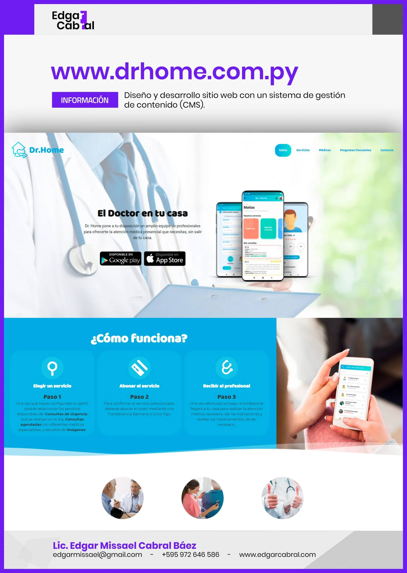 Presentación del proyecto Dr. Home con vistas del sitio web
