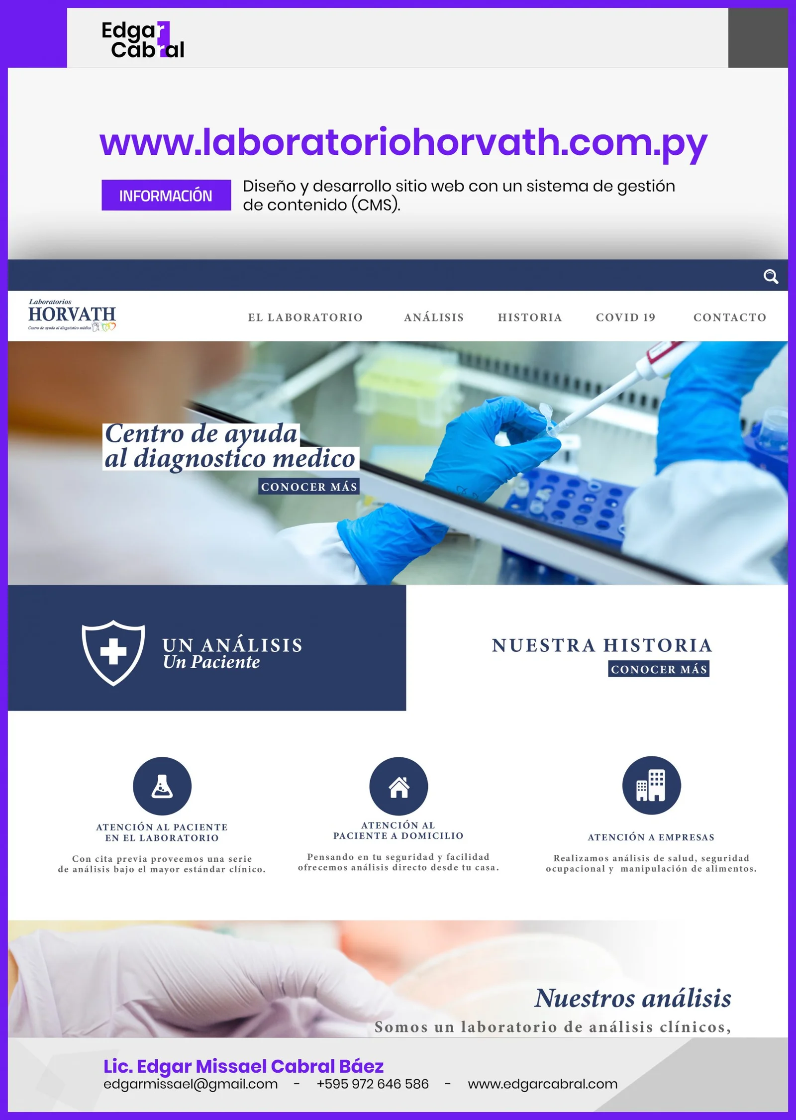 Presentación del proyecto Lab HORVATH con vistas del sitio web