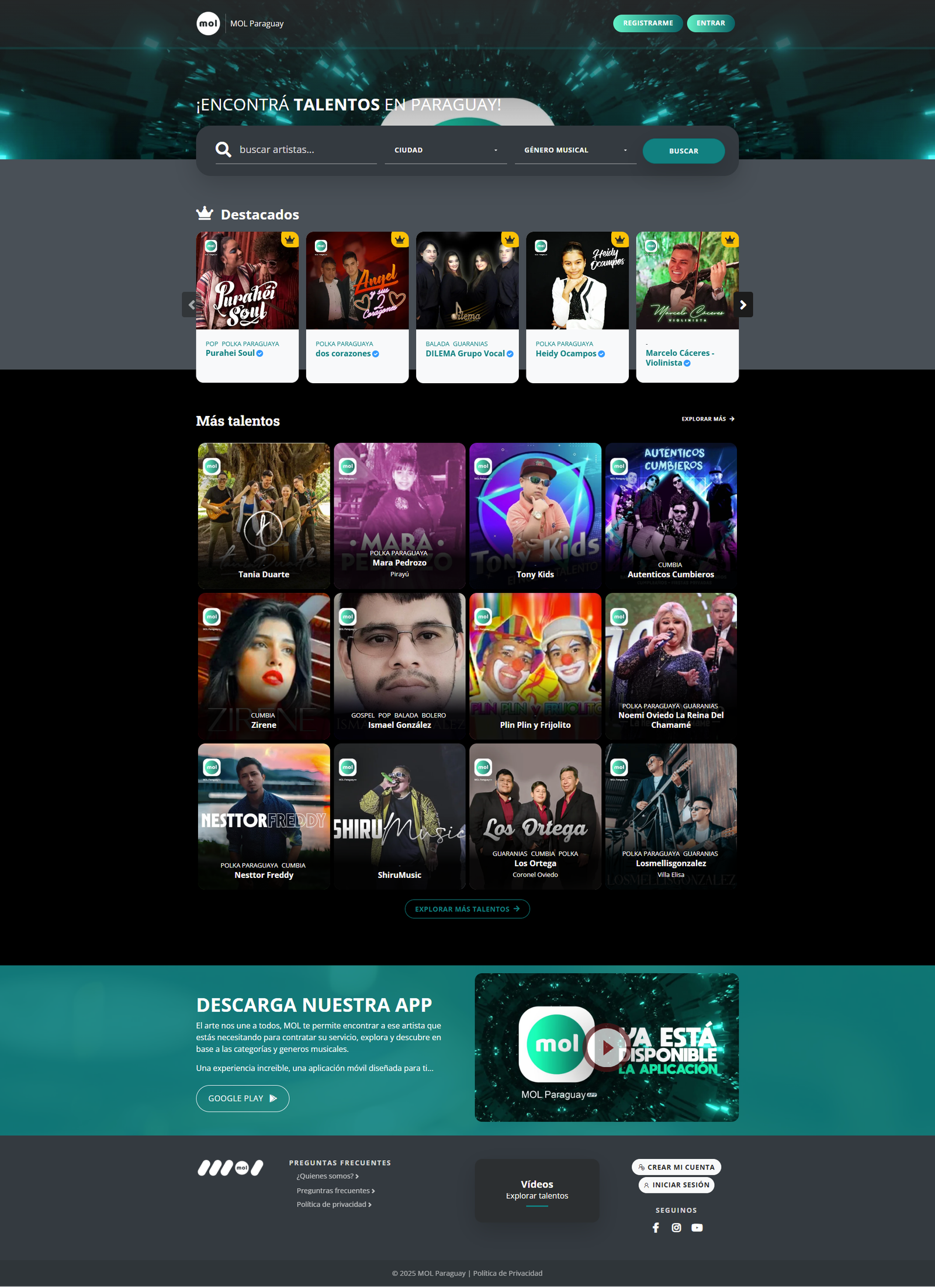 Captura completa del sitio web MOL – Artistas del Paraguay
