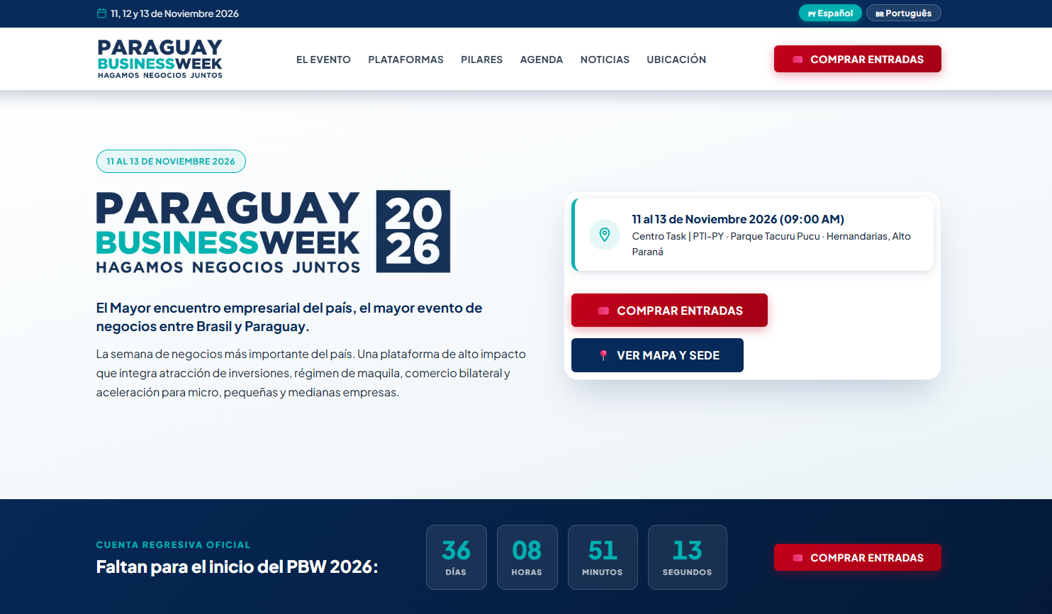 Portada del sitio web de Paraguay Business Week 2026