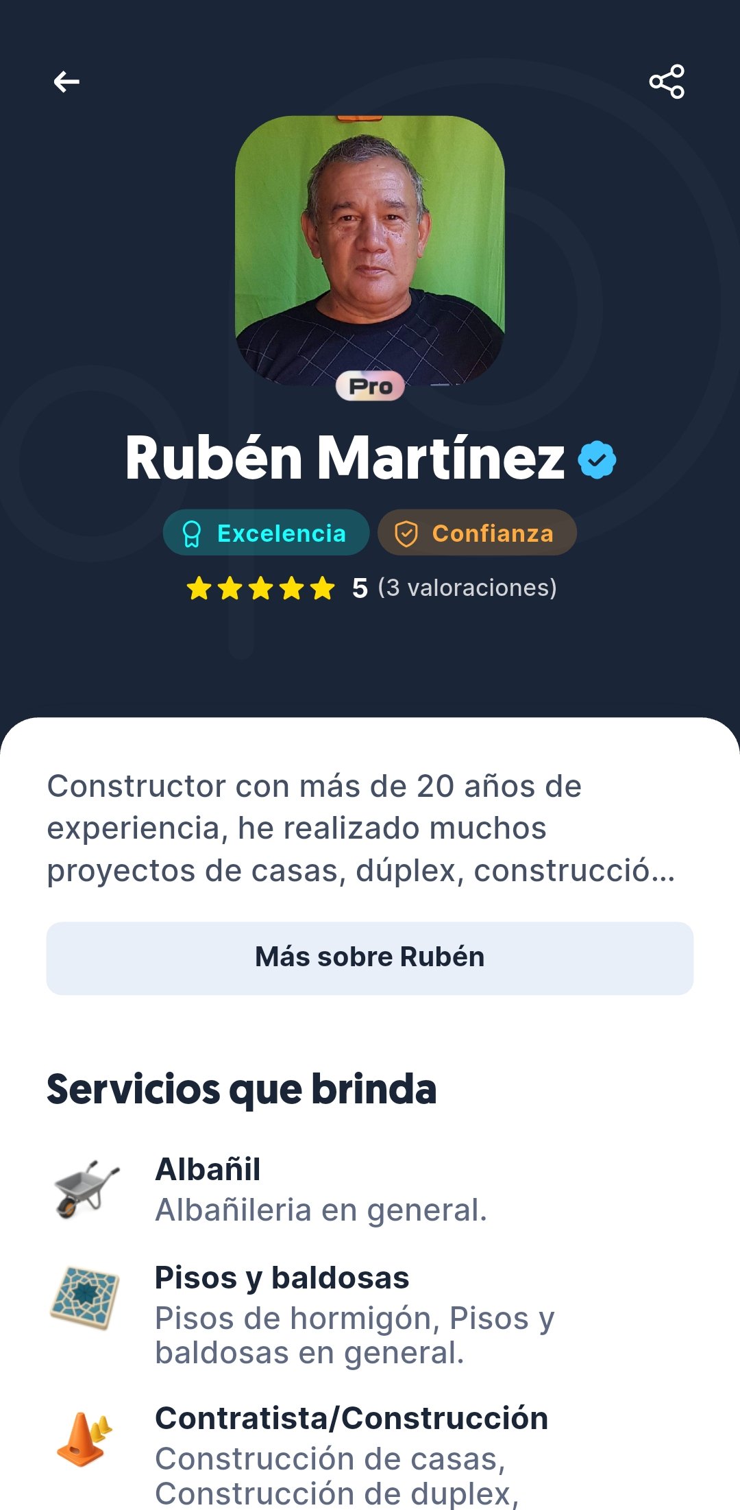 Perfil profesional de Pimer con verificación, valoraciones y servicios