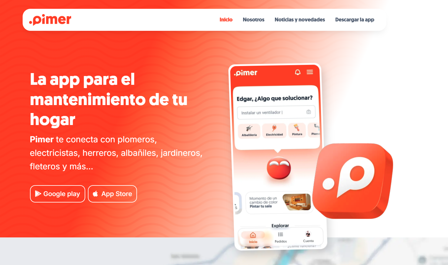 Portada del sitio web de Pimer, servicios para el mantenimiento del hogar